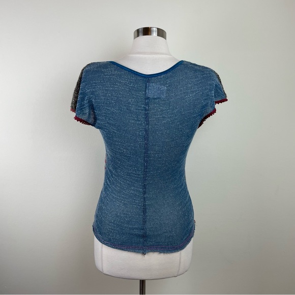 Cesar Arellanes Corset Blouse Top Gray Blue Pink Velvet Women Size Large - Picture 5 of 7